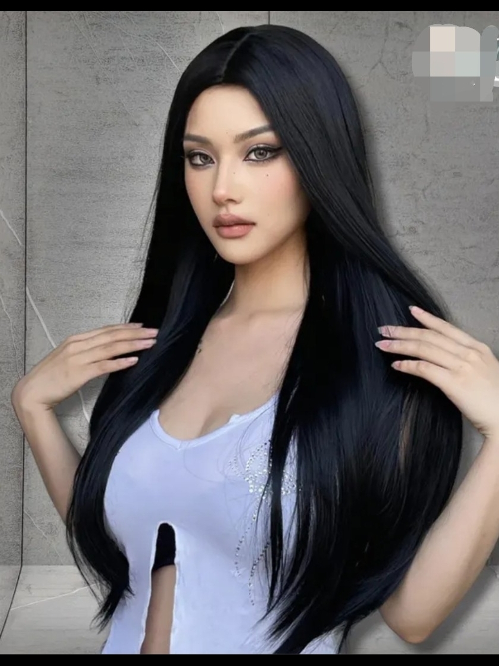 26 Inch Long Straight Women's Wig - Black